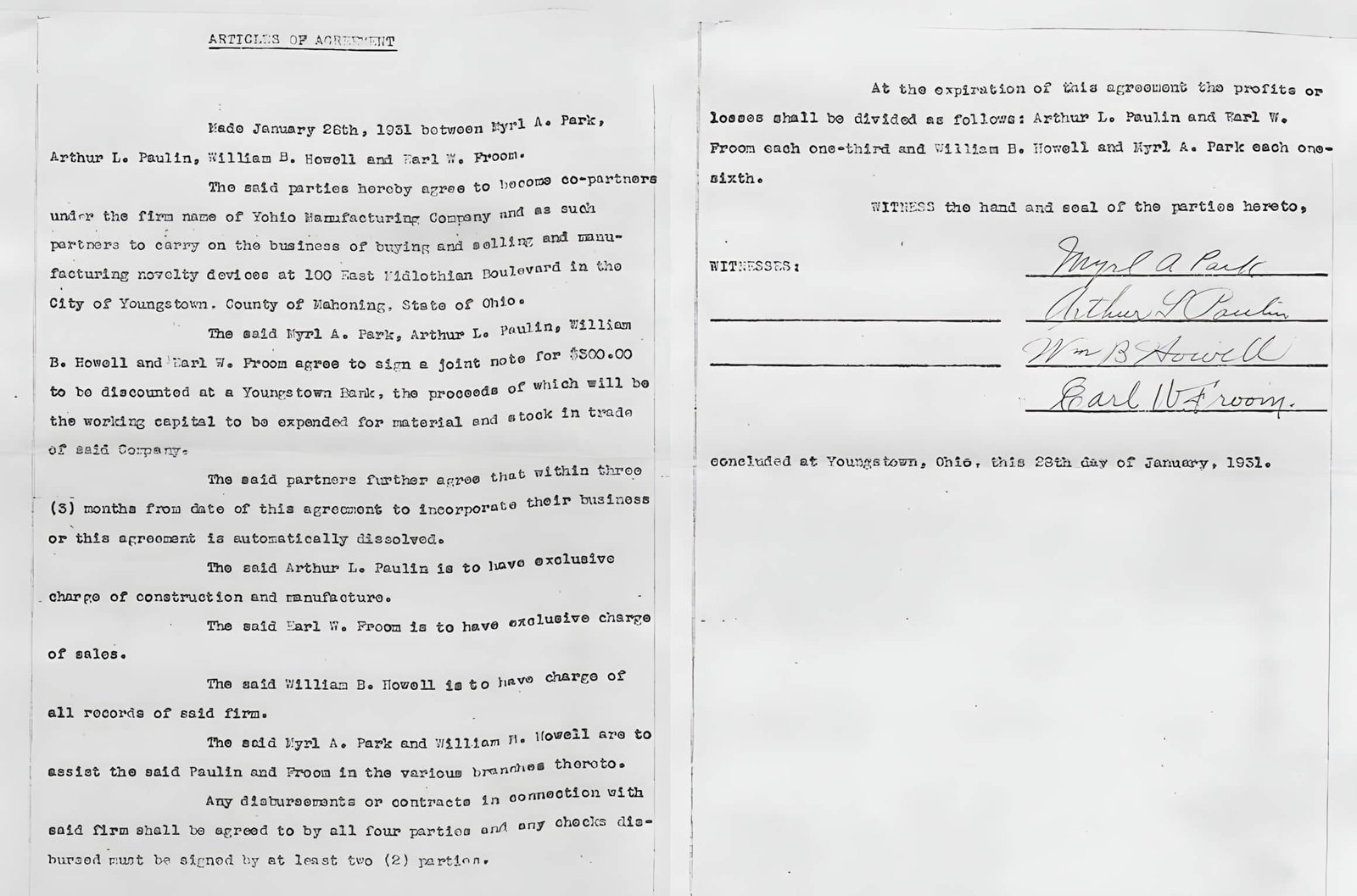 Articles of Agreement, 1931
